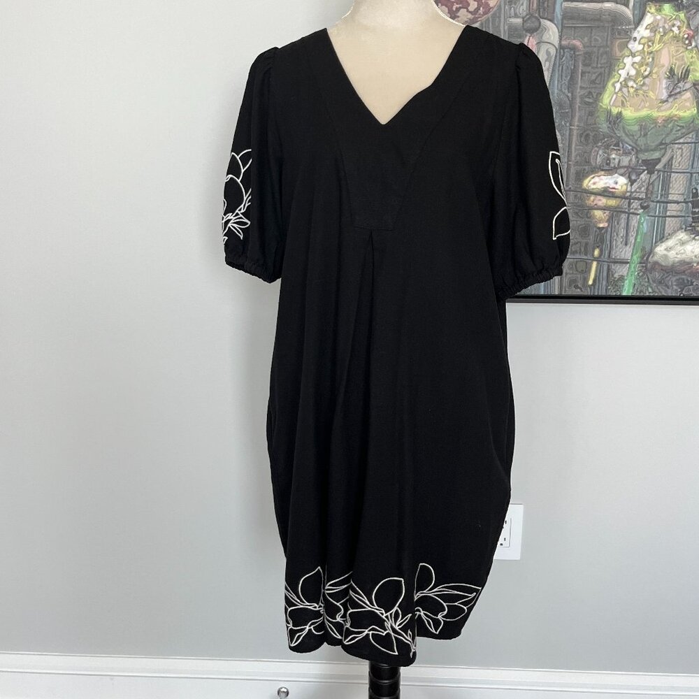 Forcynthia Black Linen Blend A-Line Dress L